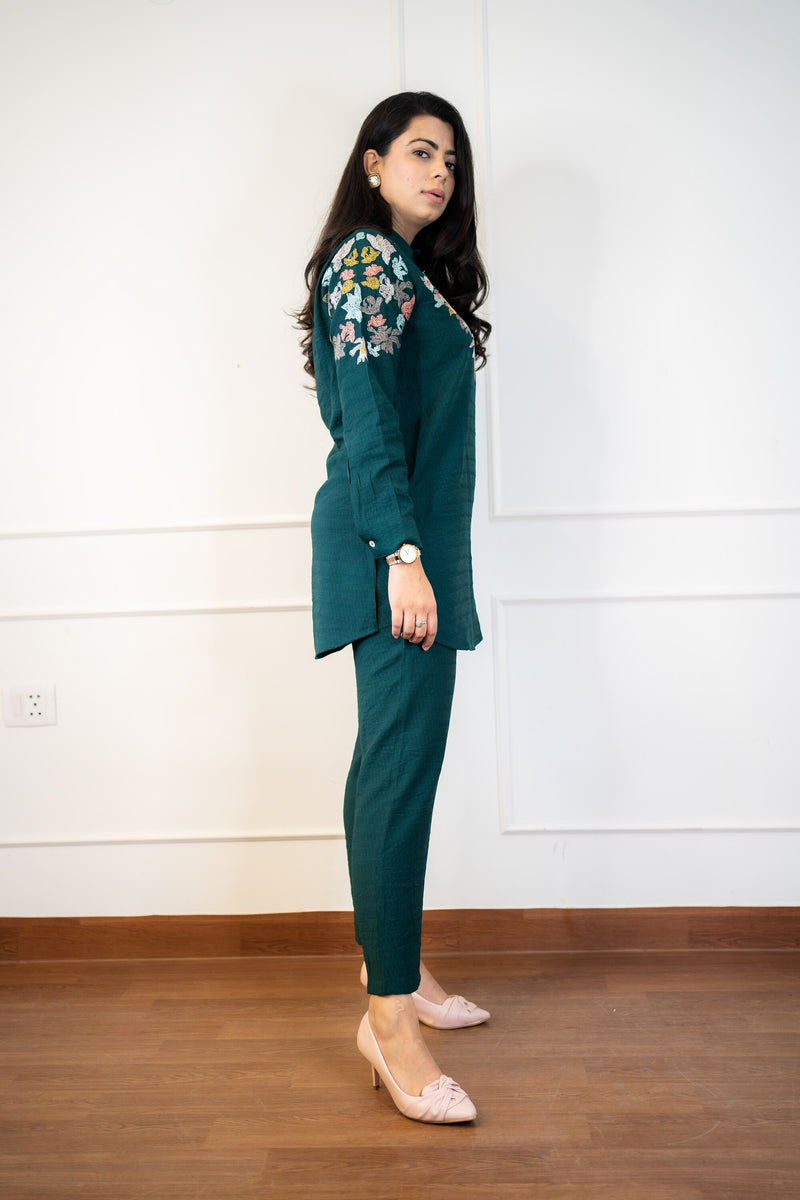 GREEN EMBROIDERED CORD SET – Looks By Aswani